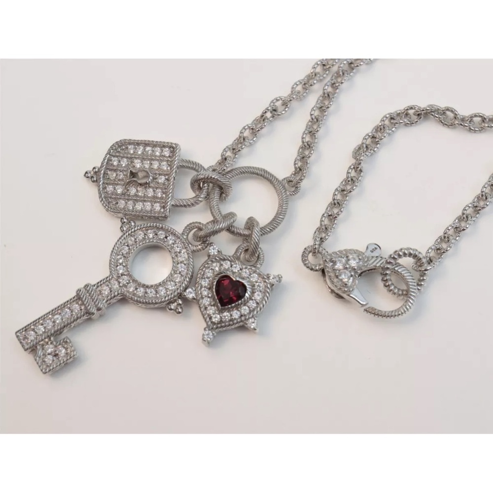 Judith Ripka Garnet Key to My Heart Diamonique sterling Silver Necklace.